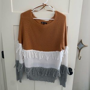 Sweater purchased from LaurieBelles. Orange, white and grey. Size medium.